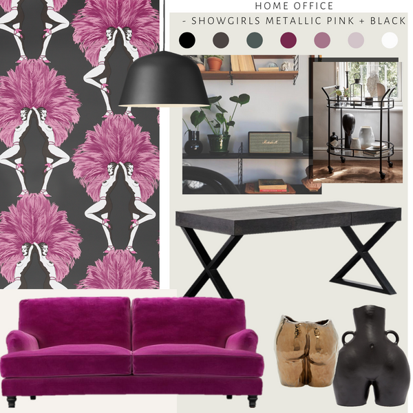 Showgirls Wallpaper Metallic Pink & Black