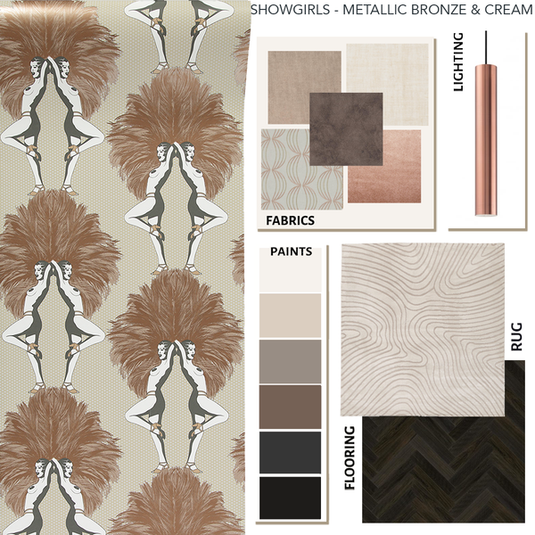 Showgirls Wallpaper Metallic Bronze & Cream