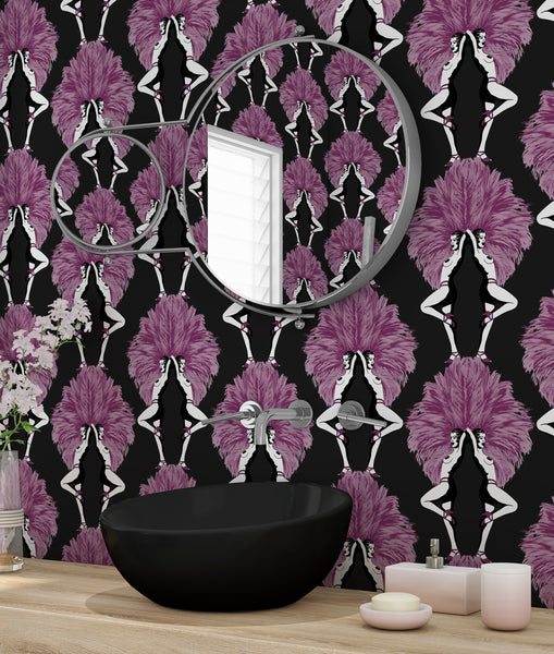 Showgirls Wallpaper Metallic Pink & Black