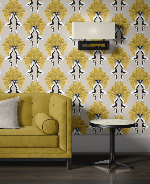 Showgirls Wallpaper Metallic Mustard & Cream