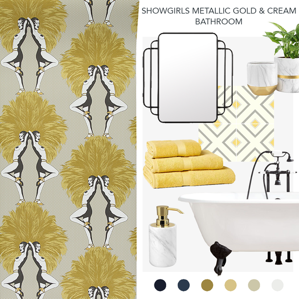 Showgirls Wallpaper Metallic Mustard & Cream