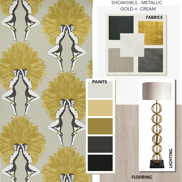 Showgirls Wallpaper Metallic Mustard & Cream
