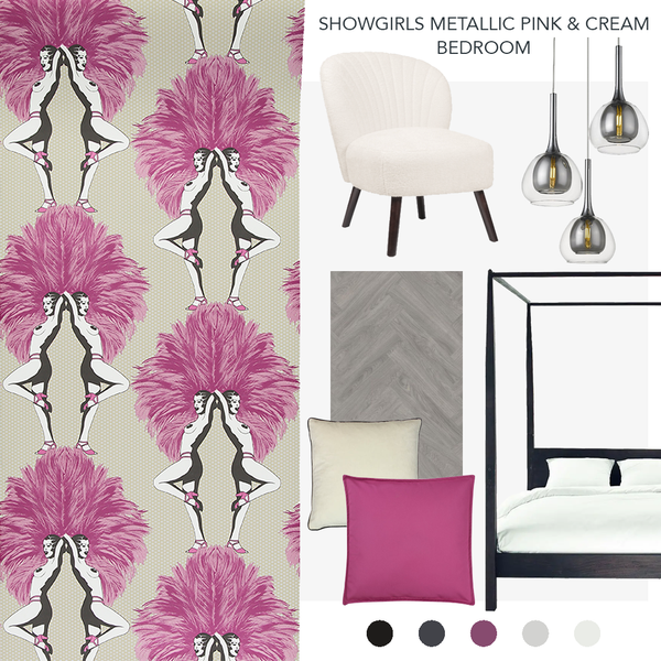 Showgirls Wallpaper Metallic Pink & Cream