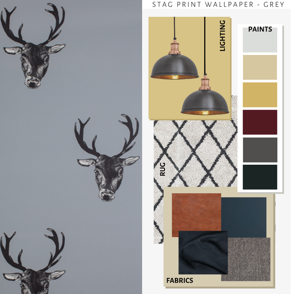 Stag Print Wallpaper Grey