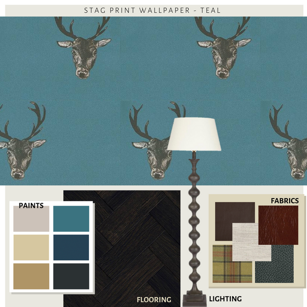 Stag Print Wallpaper Teal