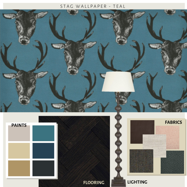 Stag Wallpaper Teal