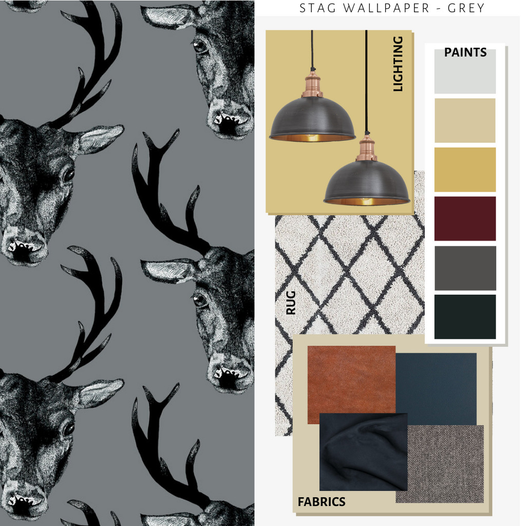 Stag Wallpaper Grey Graduate Collection