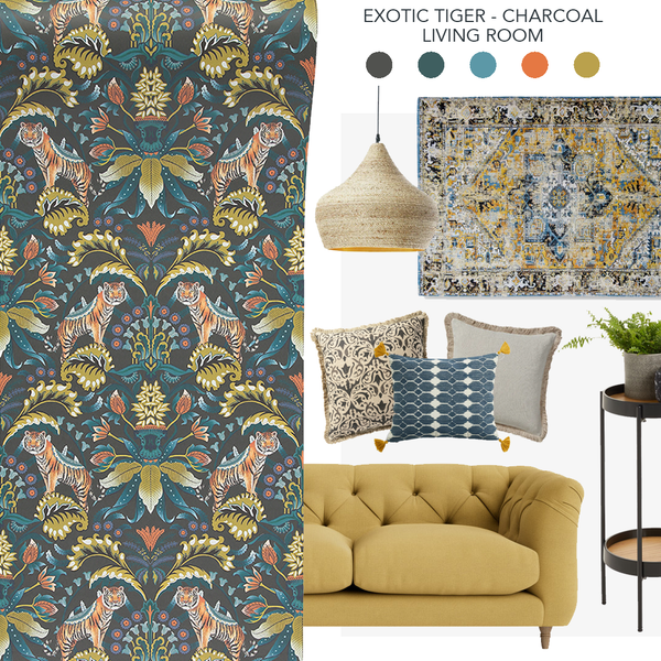 Exotic Tiger Wallpaper Charcoal