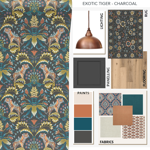 Exotic Tiger Wallpaper Charcoal