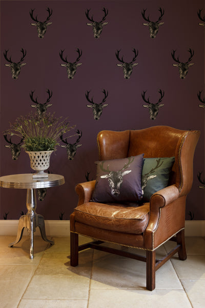 Stag Print Wallpaper Plum