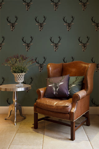 Stag Print Wallpaper Teal